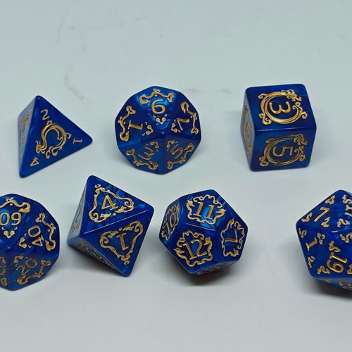 RPG Blue Dragon Pearl Dice Set like new with gold details