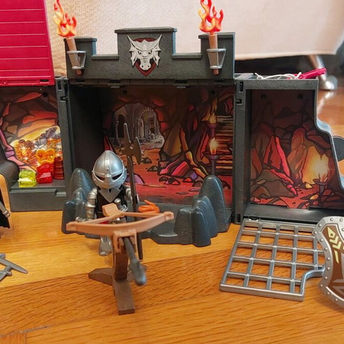 Playmobil knights used with dragons and weapons