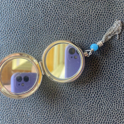 Compact mirror with blue bead from Egypt, new