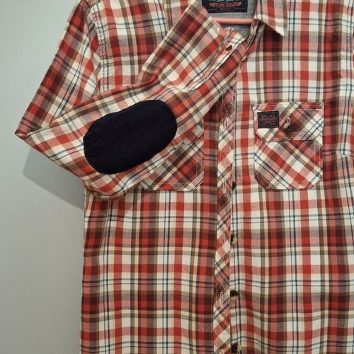 Superdry plaid shirt medium used, red white blue