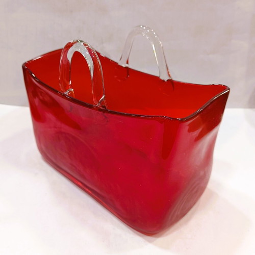 Vintage Handmade Purse Vase Murano Style Mouth-Blown Glass, like new