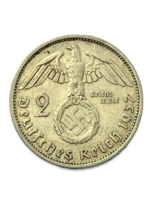 Germany 2 Mark 1937 F S8 coin used, silver 8 g
