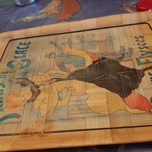 Vintage bamboo tray used with Toulouse Lautrec artwork
