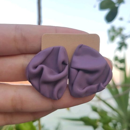 Handmade polymer clay earrings purple and silver, new