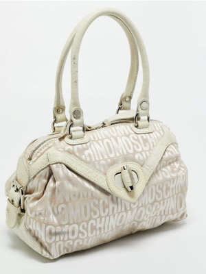 Vintage τσάντα χειρός Moschino σαν καινούργια, λευκό jacquard και δέρμα