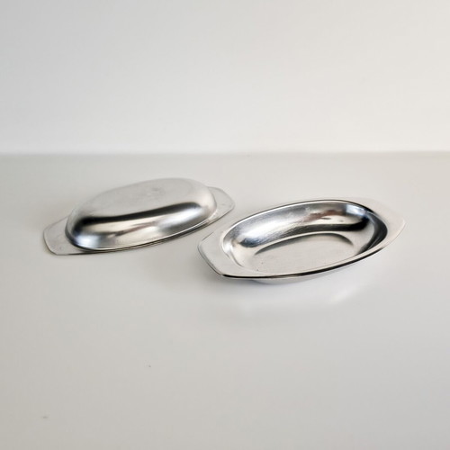 Set of 2 Serving Platters 18/10 Stainless Steel used, 19.5x10.5 cm