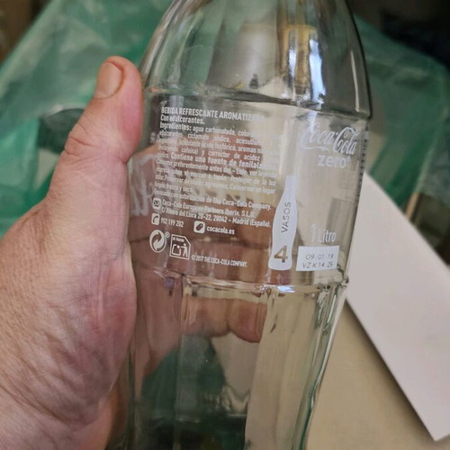 Γυάλινο μπουκάλι Coca Cola Zero 1 λίτρου σαν καινούργιο, σπάνιο