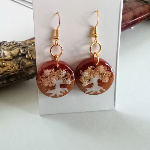 Tree of Life handmade earrings new, brown color
