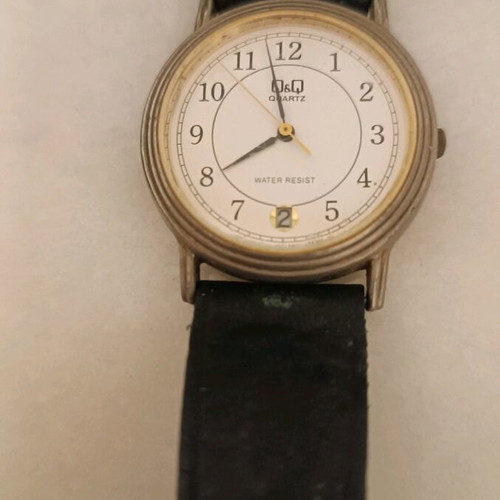 Q&Q men's watch used, silver, with date display