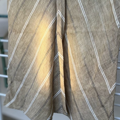 Knee-length skirt, linen fabric, beige, zipper back, size M