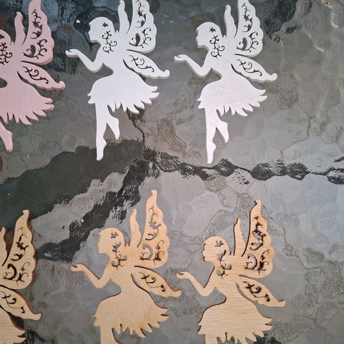 Wooden fairies like new, pack of 8, 12 cm, white pink wood