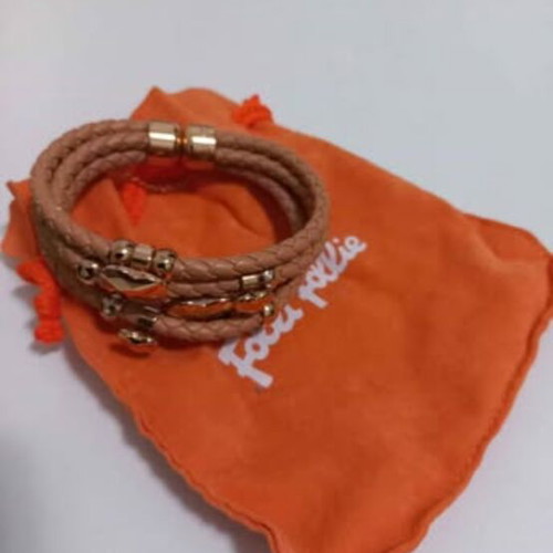 Folli Follie multilayer bracelet beige leather with pink gold hearts like new