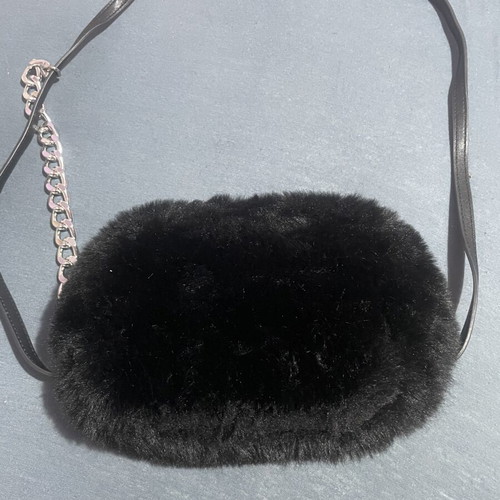 Black furry shoulder bag