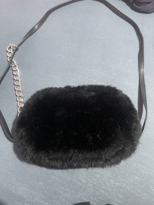 Black furry shoulder bag