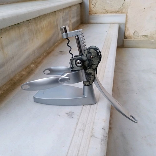 Tabletop inox corkscrew used with inox base