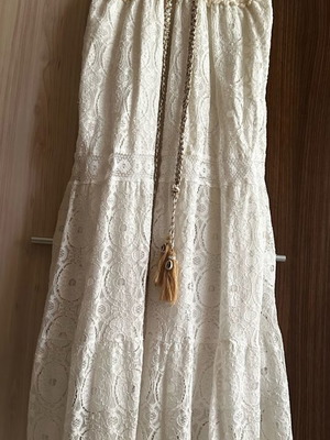 Boho dress with lace and tassels, beige white, size S-M