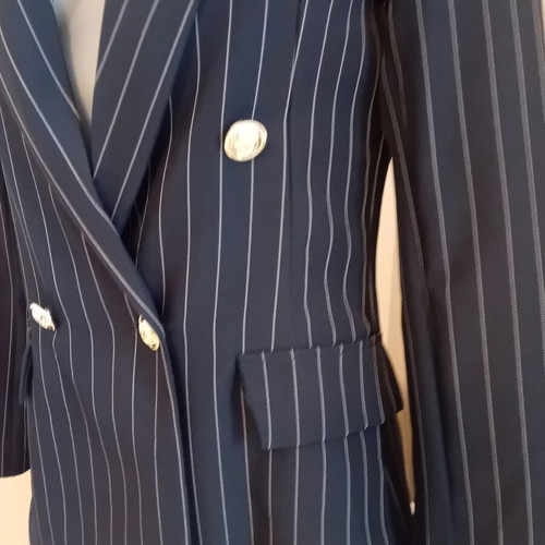 Women's blue pinstripe blazer, slim fit