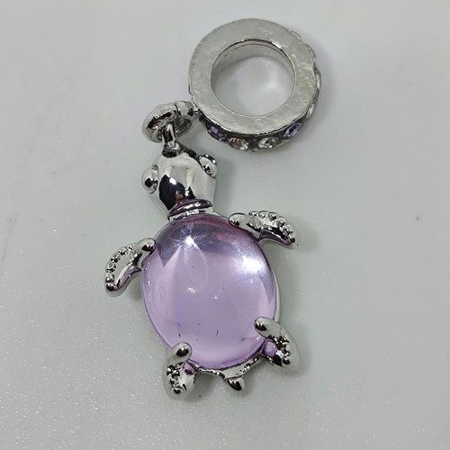 Turtle Pendant Charm with Purple Semi-Precious Stone and Crystals like new