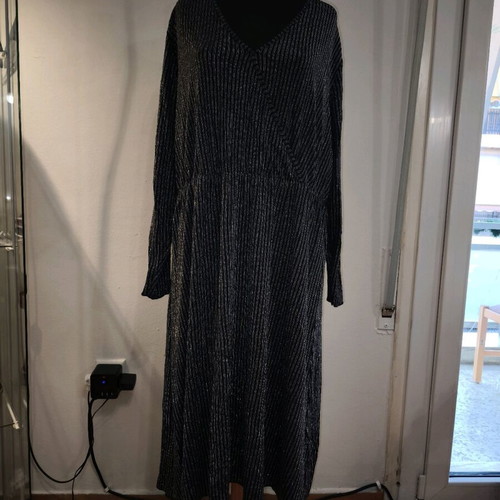 Mette Kelly midi dress new, black with silver shimmer, size XL