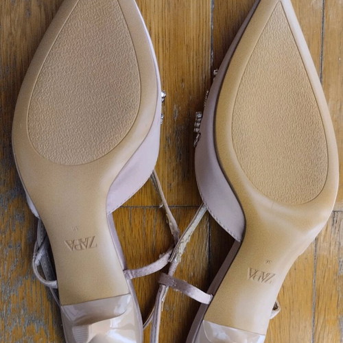 Zara satin nude pumps with rhinestones, size 36, like new