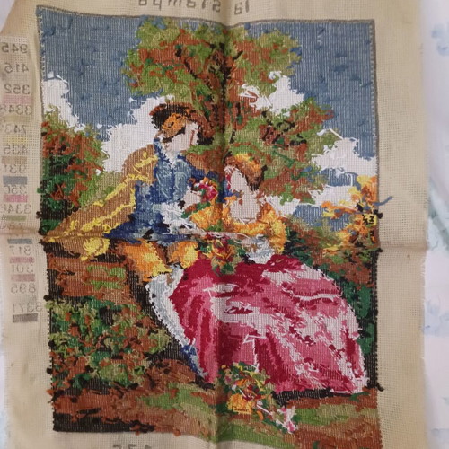 Vintage embroidered couple textile painting like new 43x33 cm
