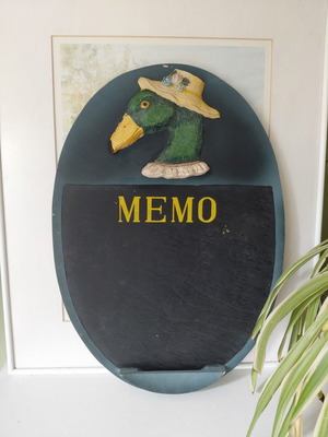 Vintage duck memo chalkboard with hat decoration