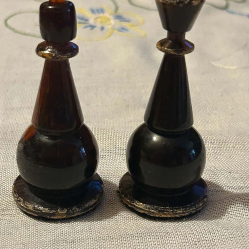 Amber Chess Set used, Soviet Union, pressed elektron material
