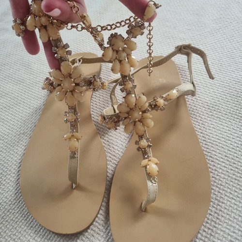 Voi & Noi sandals size 38, beige and gold
