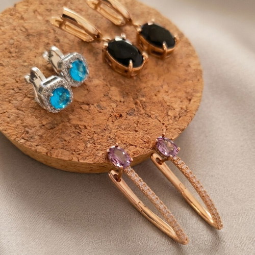 Earrings set of 3 pairs with synthetic crystals new