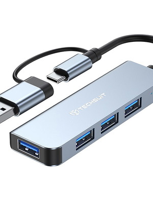 Techsuit H8 Docking Station DataBridge 4-σε-1 USB & Type-C σε USB 3.0 & 3x USB 2.0, γκρι καινούργιο