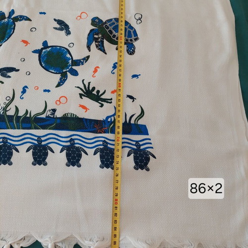 Large scarf-pareo white and blue like new, 172x0.95 cm
