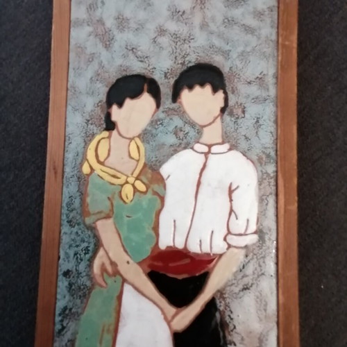Ceramic tile with couple used, 30x10cm