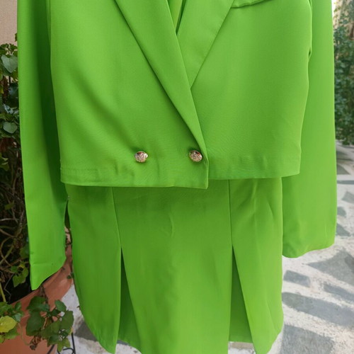 Green suit with crop jacket and skort new S/M