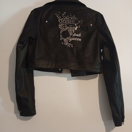Pink Woman Thin Short Jacket Medium New Black with Rhinestones