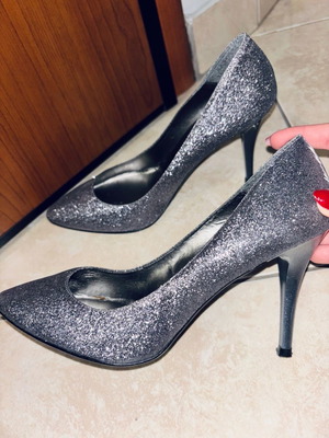 Glitter high heels with rhinestones silver, size 40