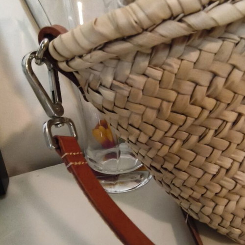 Mango straw shoulder and crossbody bag with leather details