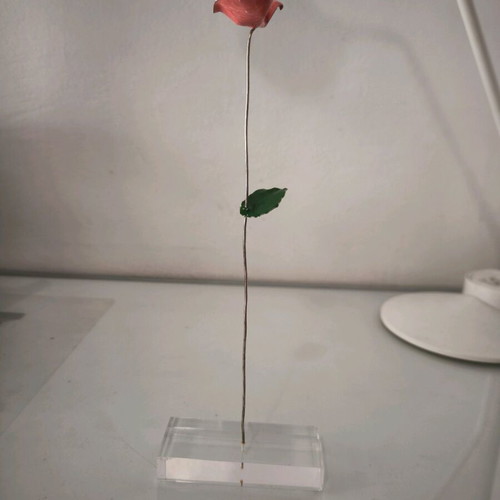 Metal rose decorative piece on plexiglas base, new