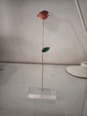 Metal rose decorative piece on plexiglas base, new