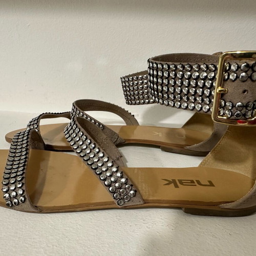 Nak women's sandal used, beige with silver studs, size 37