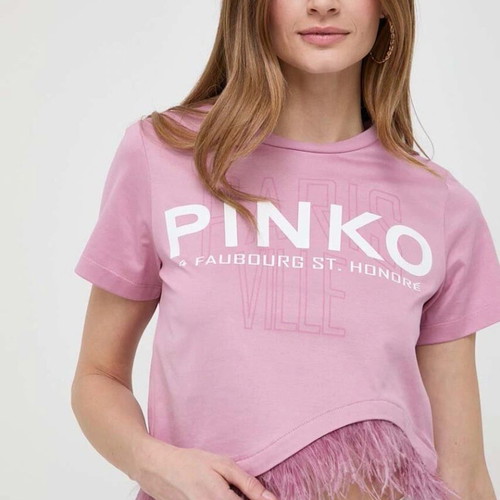Pinko women's blouse with feathers and cropped fit new, pink, size L