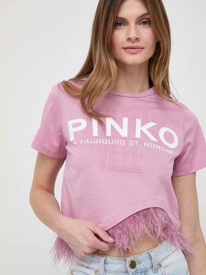 Pinko women's blouse with feathers and cropped fit new, pink, size L