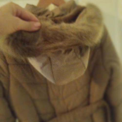 Beige long jacket used, warm, fits S-M