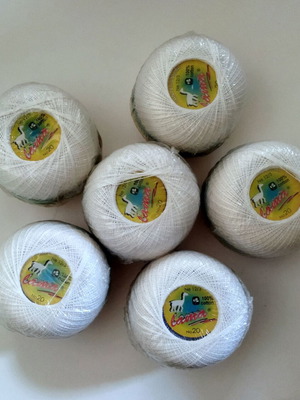 Lama white cotton yarn new, pack of 6 balls for crafts and lace