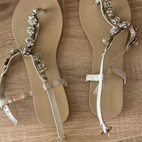 Beige sandals with gold details, size 38