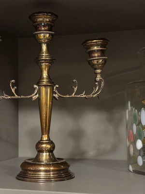 Silver candlestick 3 lights used, baroque design, 925 sterling silver