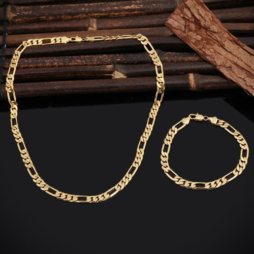 Jewelry set 18K gold-plated necklace and bracelet chain, 6mm thickness