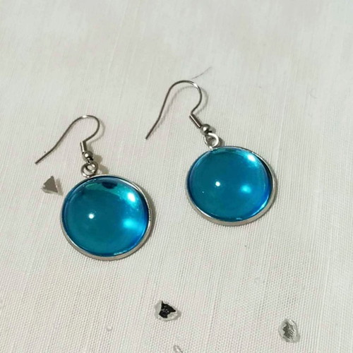Round earrings with blue cabochon new, stainless steel