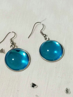 Round earrings with blue cabochon new, stainless steel