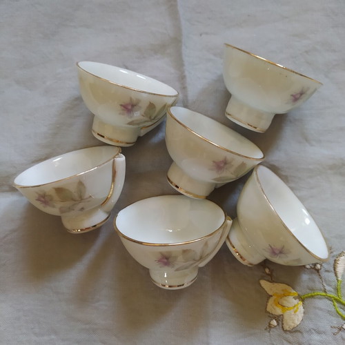 Vintage Japanese Sake Cups Set of 6 with Whistle