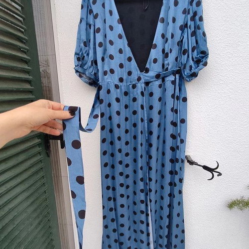 Zara satin polka dot long dress blue like -  9,00 - Vendora.cy